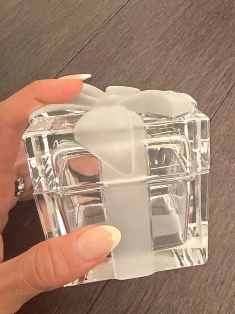 Tiffany & Co Crystal Gift Box Trinket Jewelry Box Frosted Ribbon Bow Lid Signed - Picture 6 of 6